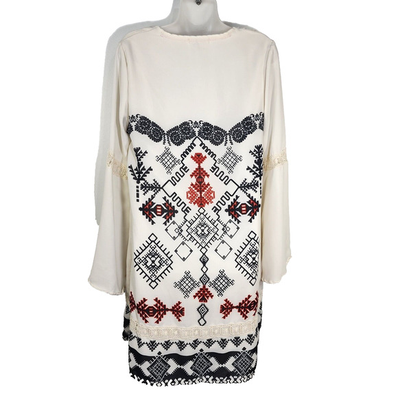 Taylor & Sage Womens Mini Dress Medium Long Bell Sleeve Tribal Print Aztec Tunic - Picture 2 of 11